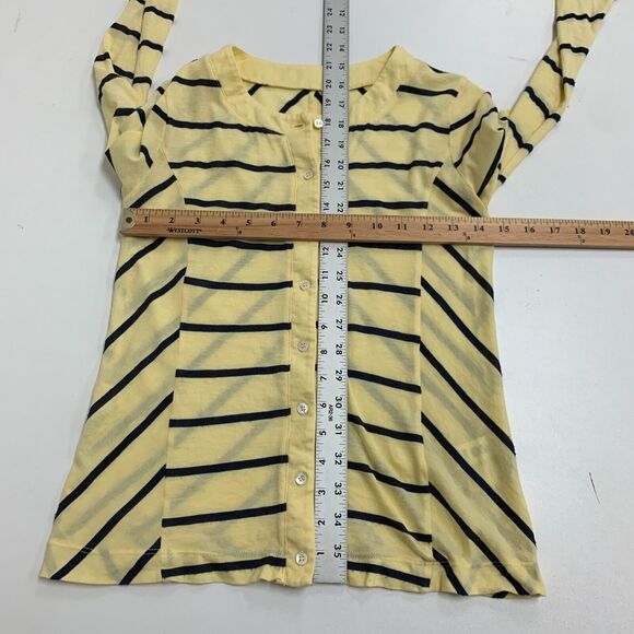 Three Dots Button Up Top Womens XS Extra Small Bloomingdales Yellow Navy Striped - Picture 6 of 10